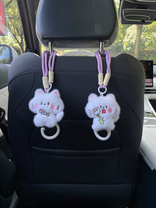 1pc Creative Eating Cat Figurine Car Seat Back Hook, Cartoon Cute Cat Car Seat Back Row Multi-Functional Invisible Rotatable Hook, Car Seat Back Hook Car Interior Rotatable Storage Hook, Car Interior