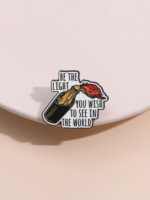 1pc Creative English Geometric Brooch, Fine Gift Item, Metal Badge "Be The Light You Wish To See In The World", Suitable For Men And Women Daily Wear