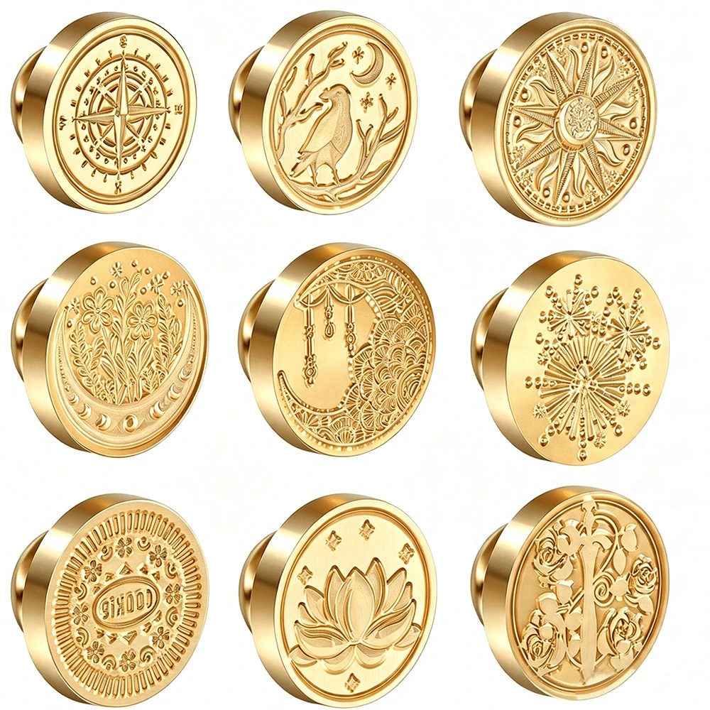 1pc Detachable Round Brass Wax Seal Stamp Head, No Handle, Suitable For Decoration, Greeting Cards, Envelopes, Wine Bottle Seals, Notebooks, Perfume Bottles