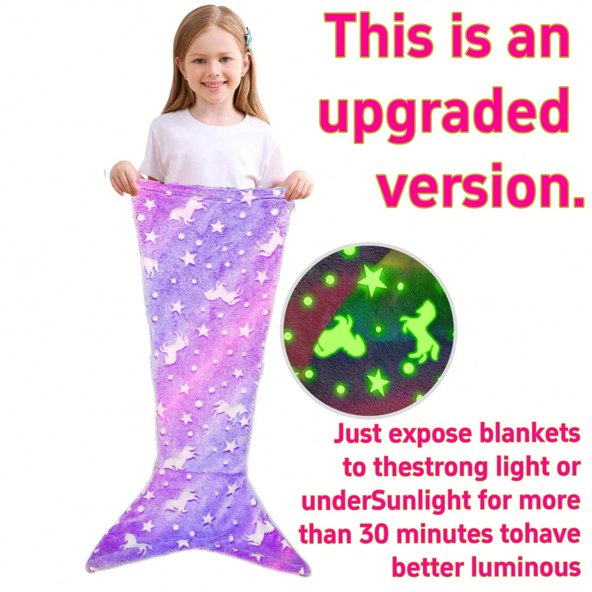[Glow Mermaid] Soft Glow-In-The-Dark Mermaid Tail Blanket| Wearable Plush For Girls, Teens & Adults- Perfect For All Seasons, Birthday Gifts & Nursery Decor, Unicorn Sleeping Bag, Kindergarten Decor