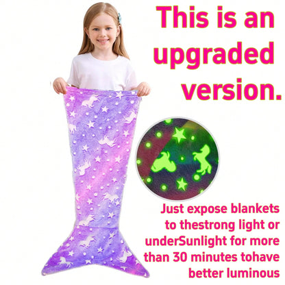 [Glow Mermaid] Soft Glow-In-The-Dark Mermaid Tail Blanket| Wearable Plush For Girls, Teens & Adults- Perfect For All Seasons, Birthday Gifts & Nursery Decor, Unicorn Sleeping Bag, Kindergarten Decor