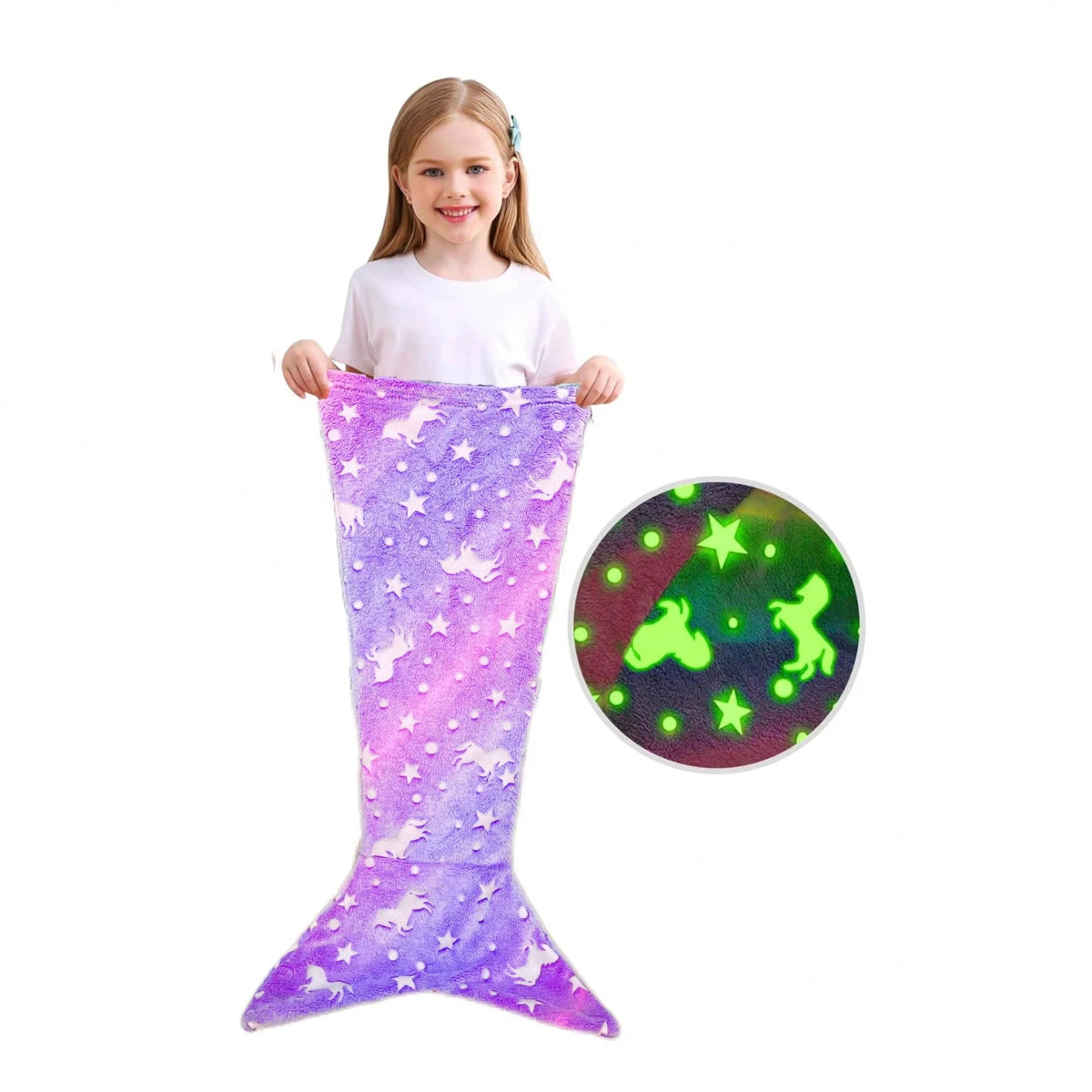 [Glow Mermaid] Soft Glow-In-The-Dark Mermaid Tail Blanket| Wearable Plush For Girls, Teens & Adults- Perfect For All Seasons, Birthday Gifts & Nursery Decor, Unicorn Sleeping Bag, Kindergarten Decor