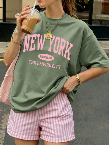 Women's Round Neck Short Sleeve T-Shirt, Summer New Letter Print, Casual Loose Versatile Top, Fashion Daily Wear