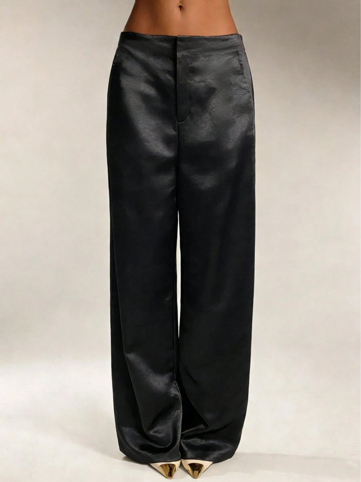 Women's Satin Silk Solid Color Pants With Pockets And Zipper, Suitable For Vacation, Office, Brunch, Airport, All Seasons Black Spring, Quiet Luxury