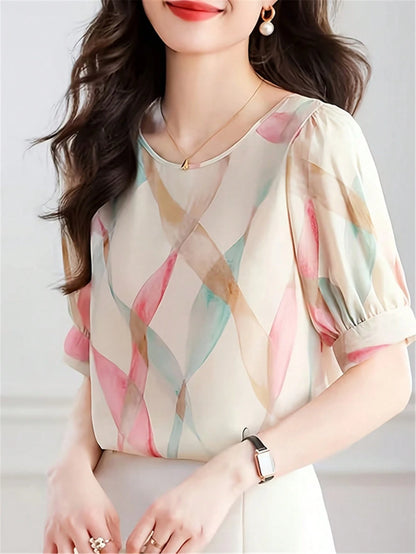 Women's Short Sleeve Cute Vintage Fashion Casual Elegant Blouse Top Office Wear Vacation Summer
