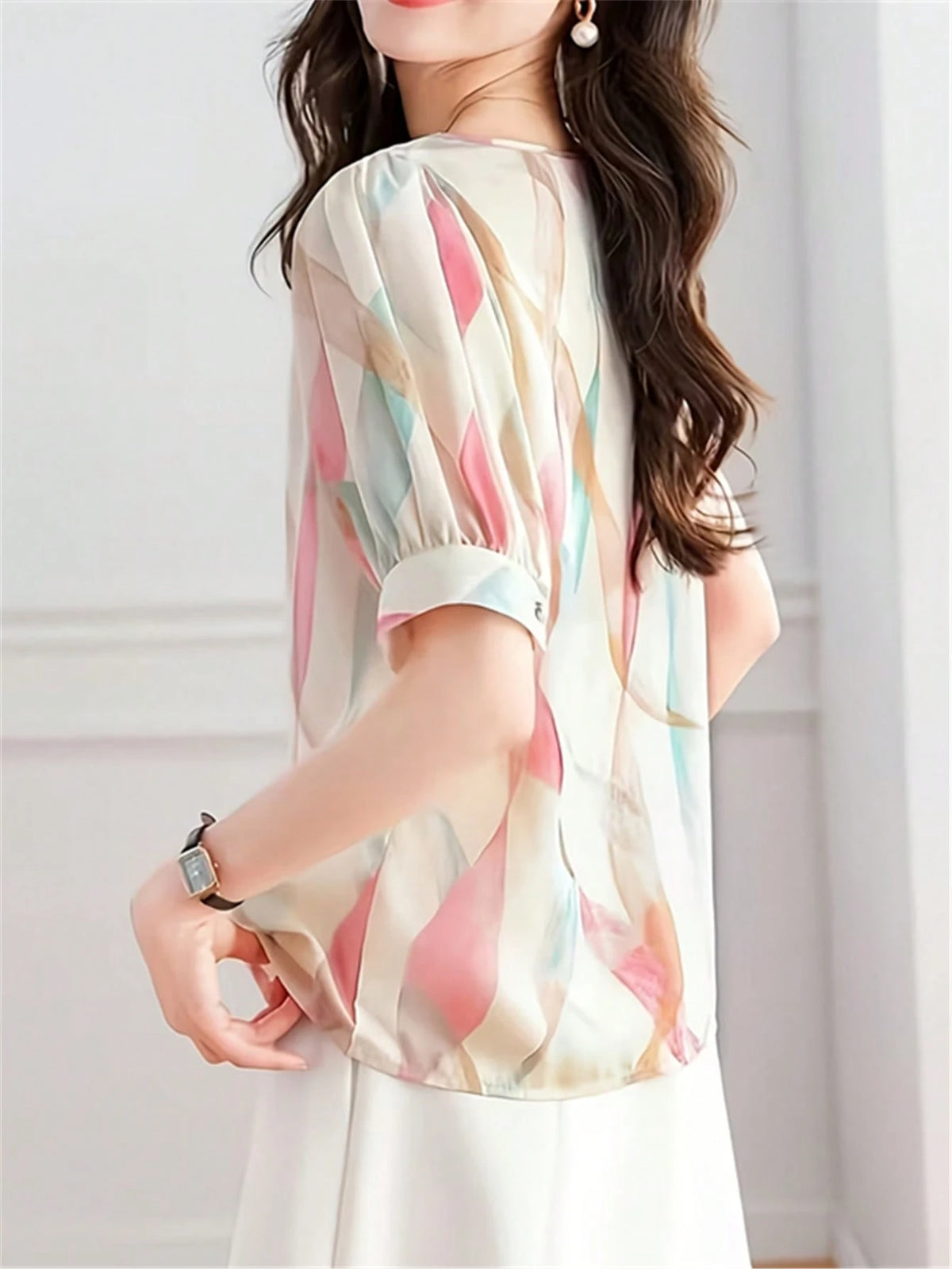 Women's Short Sleeve Cute Vintage Fashion Casual Elegant Blouse Top Office Wear Vacation Summer