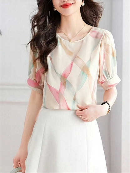 Women's Short Sleeve Cute Vintage Fashion Casual Elegant Blouse Top Office Wear Vacation Summer