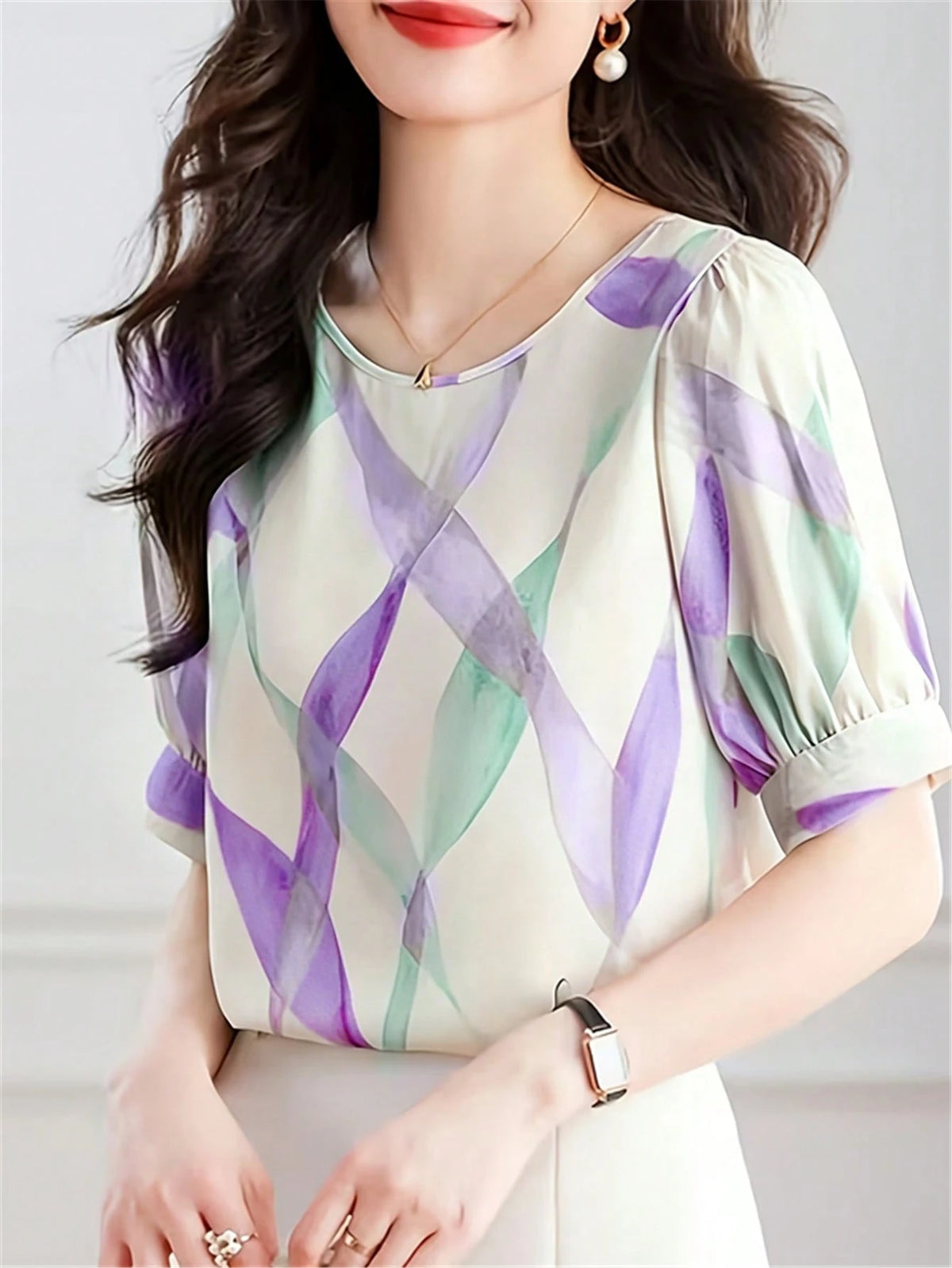 Women's Short Sleeve Cute Vintage Fashion Casual Elegant Blouse Top Office Wear Vacation Summer