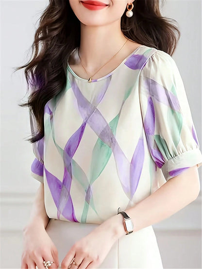 Women's Short Sleeve Cute Vintage Fashion Casual Elegant Blouse Top Office Wear Vacation Summer