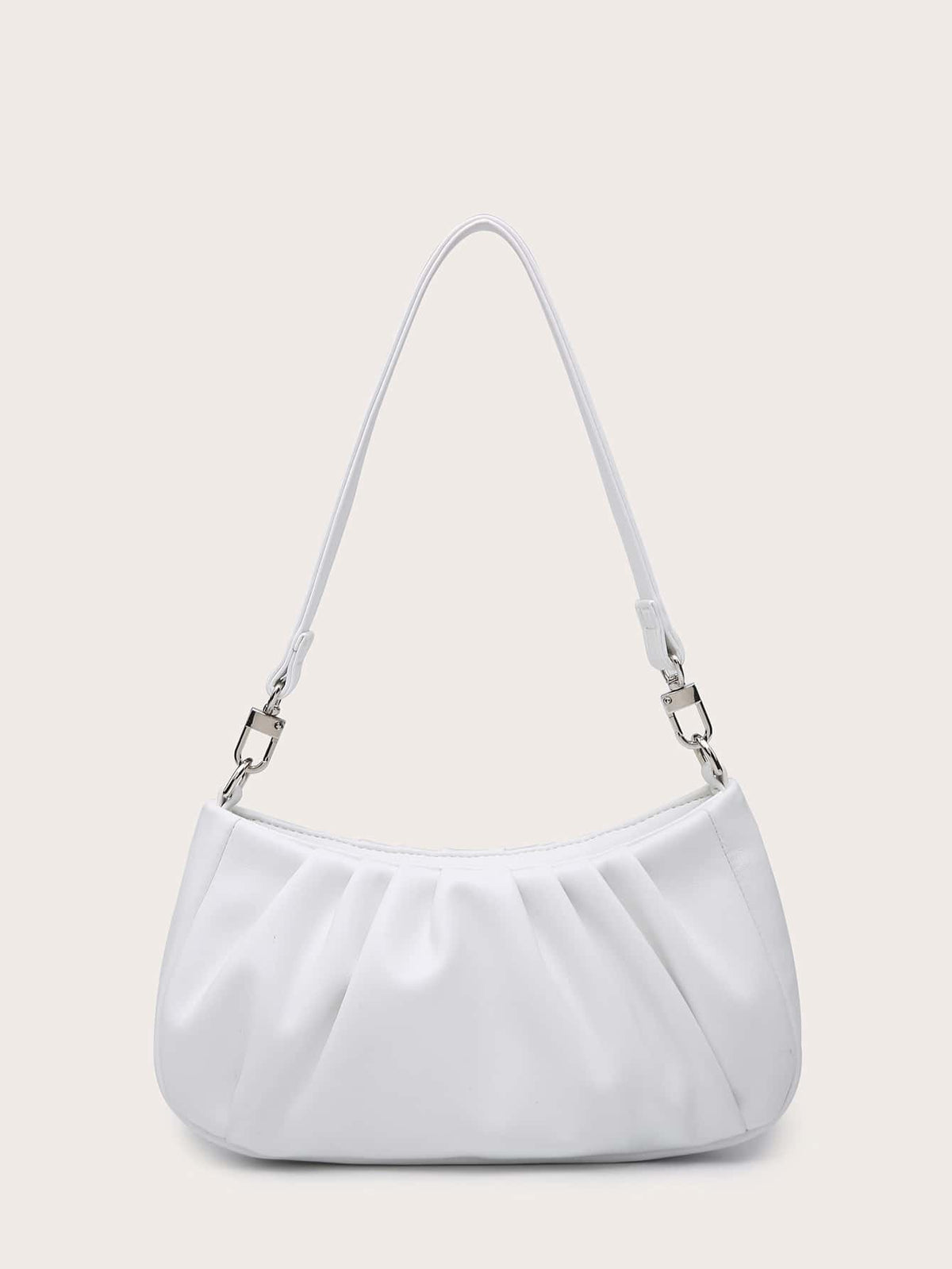 Women's Shoulder Bag, Baguette Bag, PU Wrinkled Fabric, Multi-Functional Front Chain Decoration, Simple And Versatile, Suitable For Commuting, Shopping And Outings