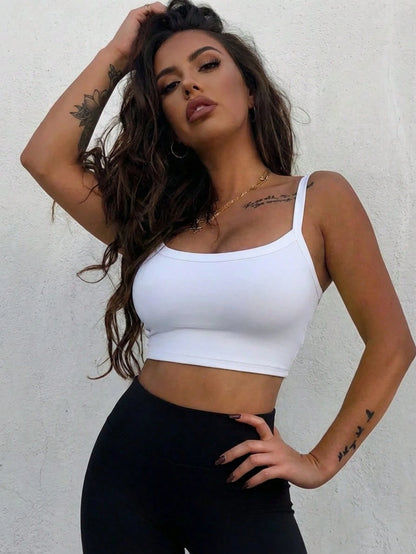 Women's Simple Thick Strap Camisole Top, Cropped, For Summer, For/Office/Home/Street White Casual