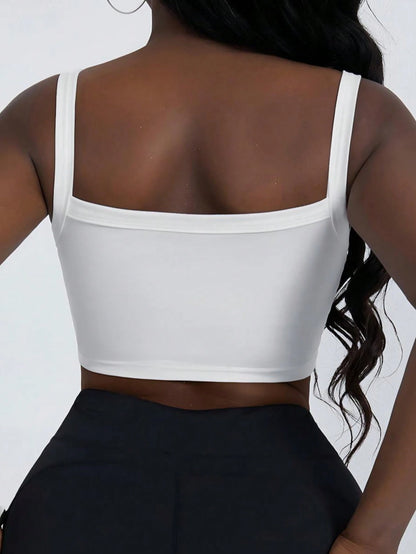 Women's Simple Thick Strap Camisole Top, Cropped, For Summer, For/Office/Home/Street White Casual
