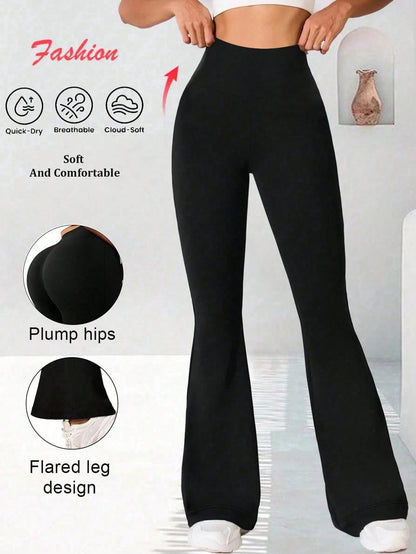 Women's Solid Color Casual High Waist Flare Pants Spring Black,Petite Women