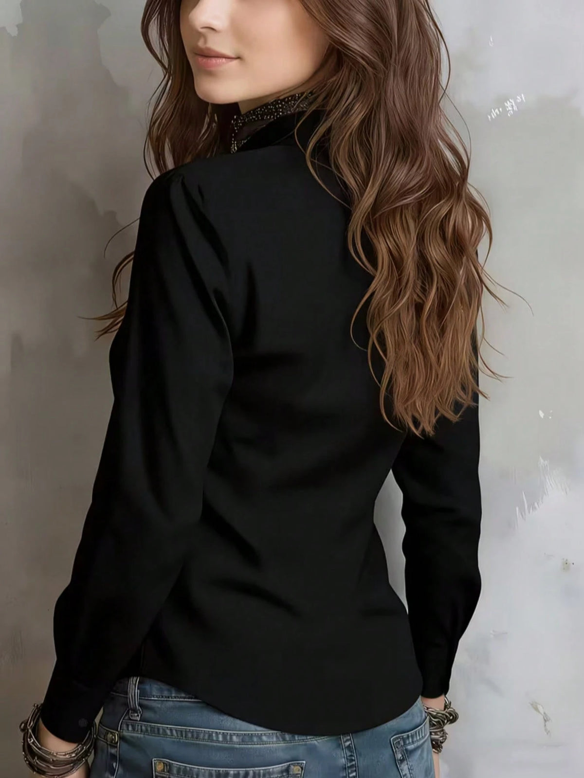 Women's Solid Color Long Sleeve Shirt, Featuring A Collared Design To Showcase A Professional And Capable Demeanor, Made Of Comfortable Fabric, Office Siren