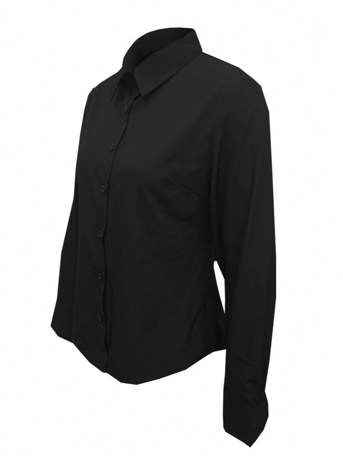 Women's Solid Color Long Sleeve Shirt, Featuring A Collared Design To Showcase A Professional And Capable Demeanor, Made Of Comfortable Fabric, Office Siren