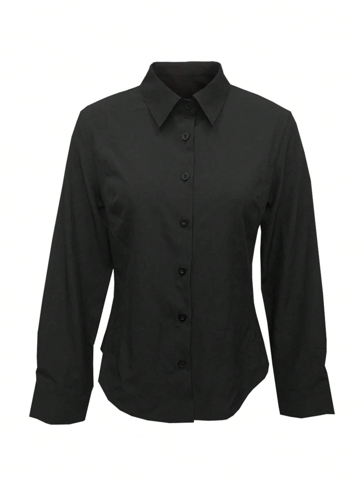 Women's Solid Color Long Sleeve Shirt, Featuring A Collared Design To Showcase A Professional And Capable Demeanor, Made Of Comfortable Fabric, Office Siren