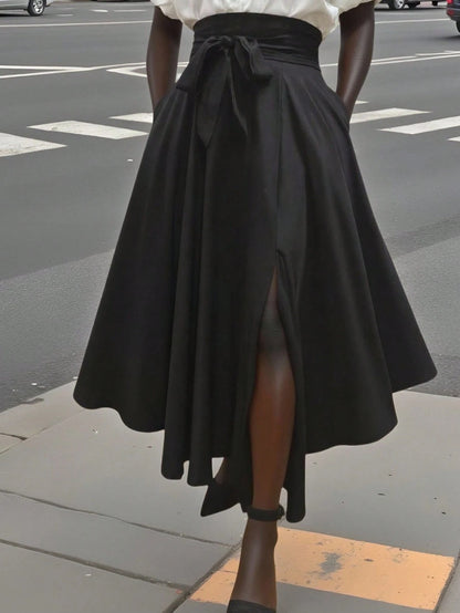 Women's Solid Color Simple Daily Slit Skirt Black Elegant Spring