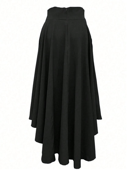 Women's Solid Color Simple Daily Slit Skirt Black Elegant Spring