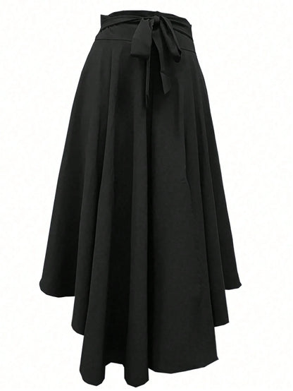 Women's Solid Color Simple Daily Slit Skirt Black Elegant Spring