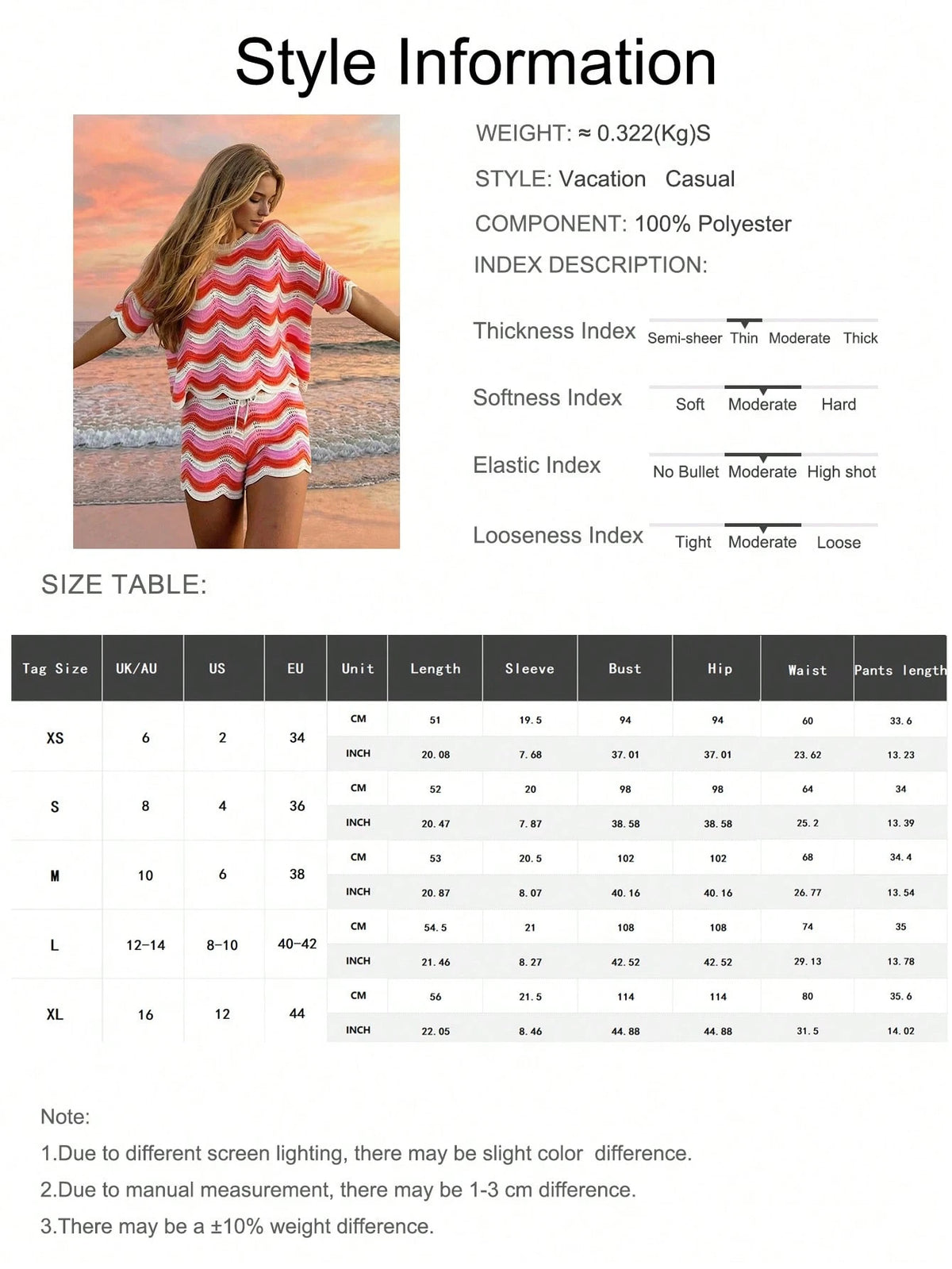 Women's Spring European And American Fashion Hollow Crochet Knit Short Sleeve Top And Casual Shorts 2 Pieces Set Vacation Beach Summer, Resort Wear