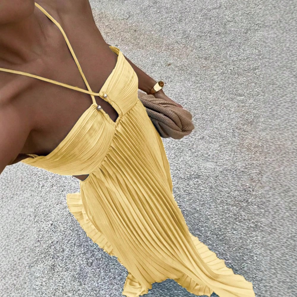 Women's Strapless Pleated Cami Dress, Solid Color Sleeveless Bodycon Mini Dress, Chic Summer Outfit