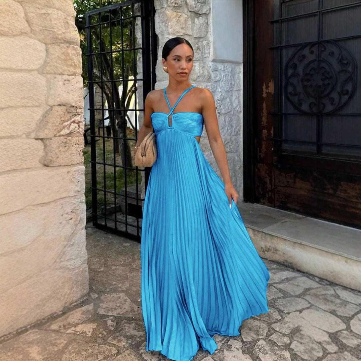 Women's Strapless Pleated Cami Dress, Solid Color Sleeveless Bodycon Mini Dress, Chic Summer Outfit