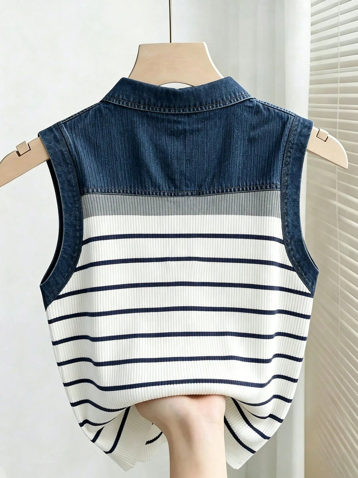 Women's Striped Polo Collar Casual Versatile Tank Top