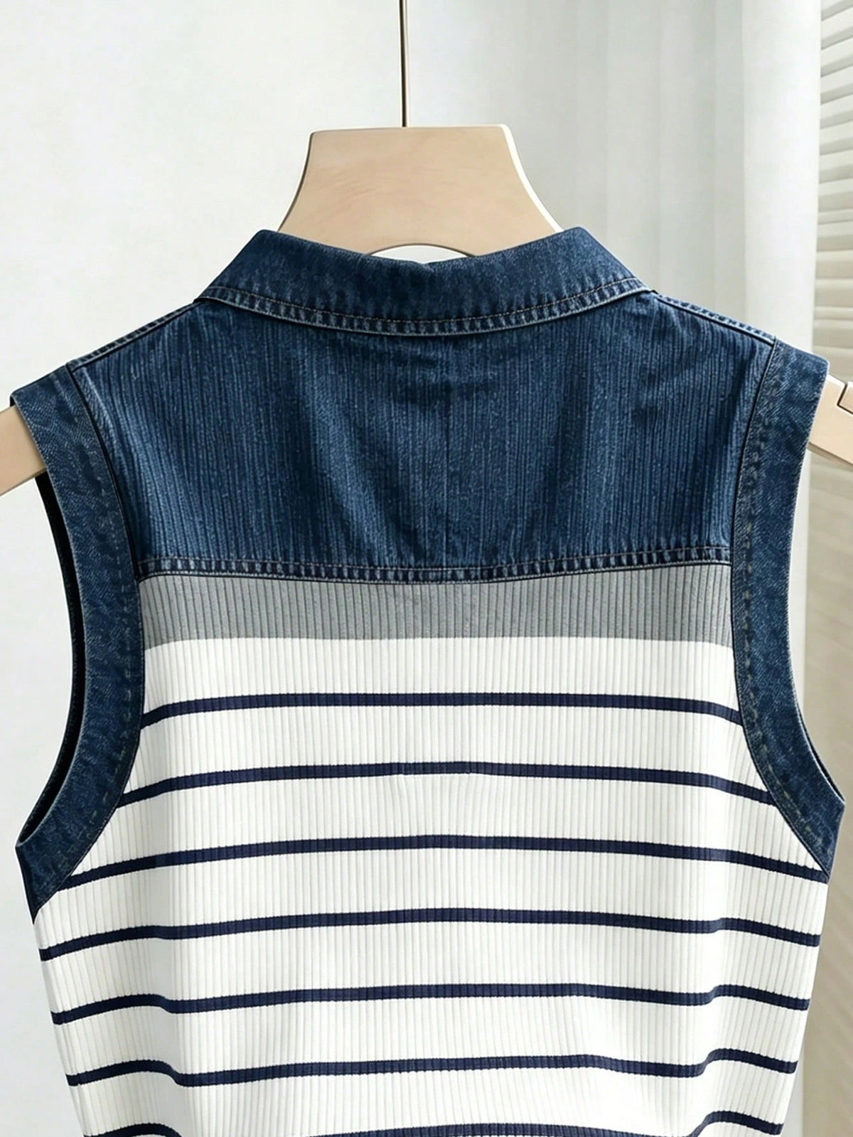 Women's Striped Polo Collar Casual Versatile Tank Top