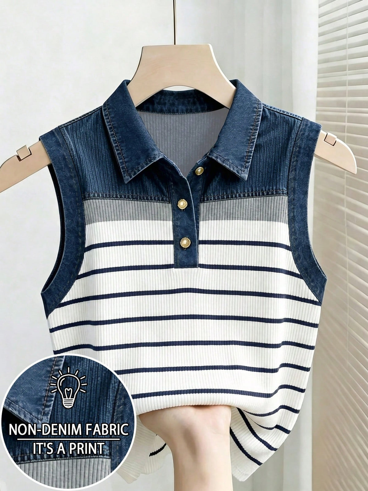 Women's Striped Polo Collar Casual Versatile Tank Top