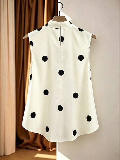 Women's Summer New Fashion Elegant Casual Sleeveless Top With Bow Collar, Short Front And Long Back, Aesthetic