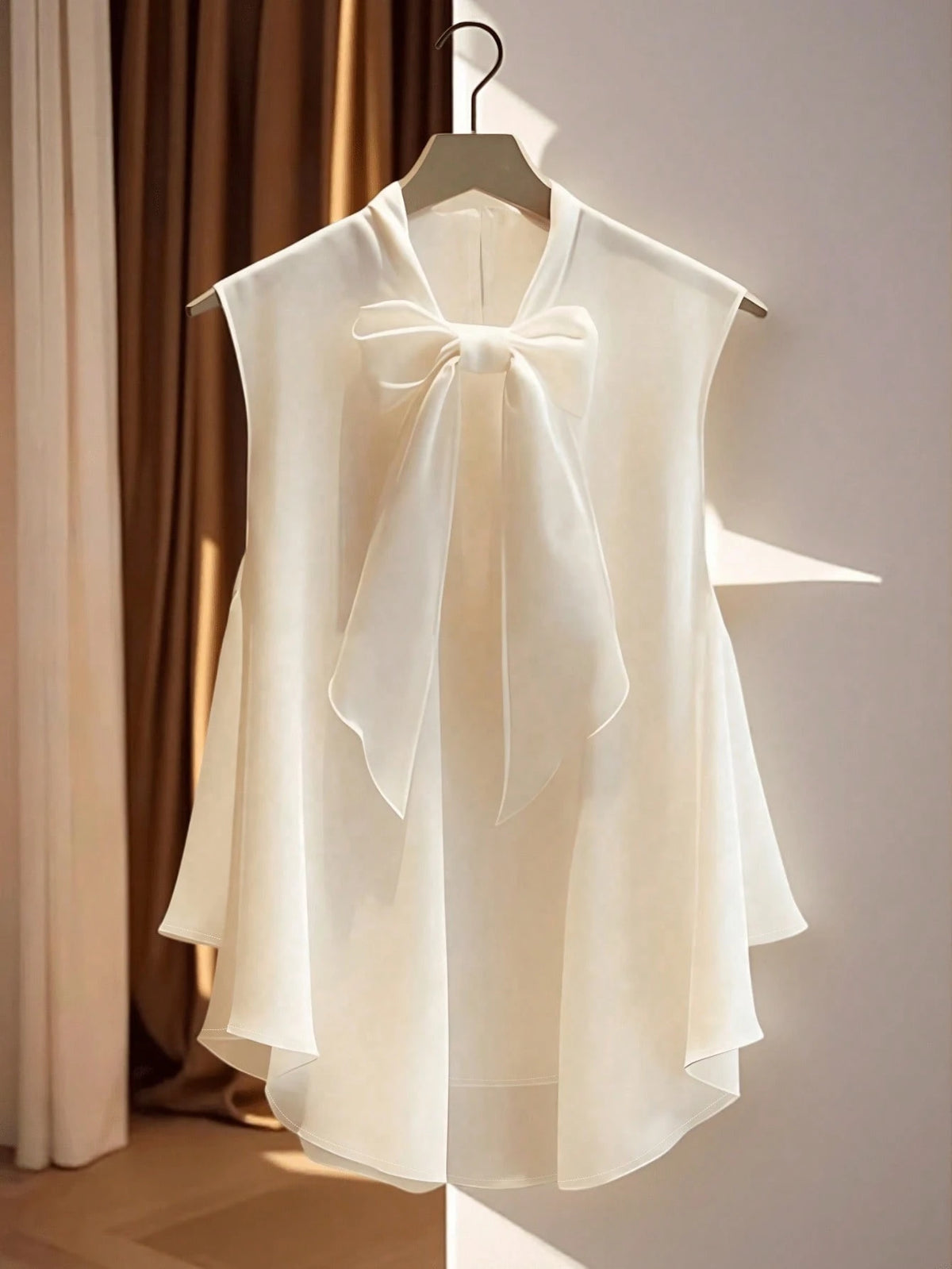 Women's Summer New Fashion Elegant Casual Sleeveless Top With Bow Collar, Short Front And Long Back, Aesthetic