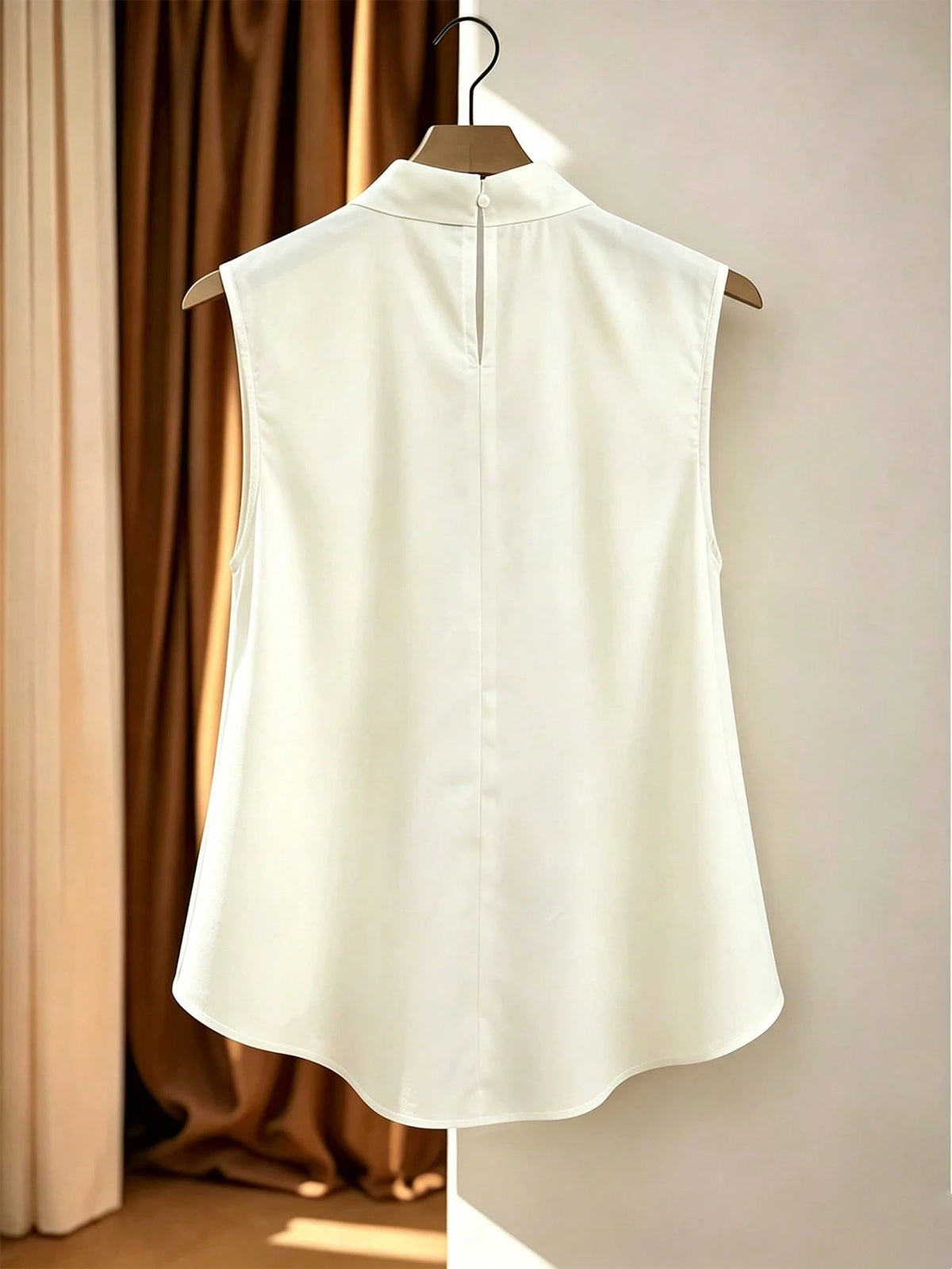 Women's Summer New Fashion Elegant Casual Sleeveless Top With Bow Collar, Short Front And Long Back, Aesthetic