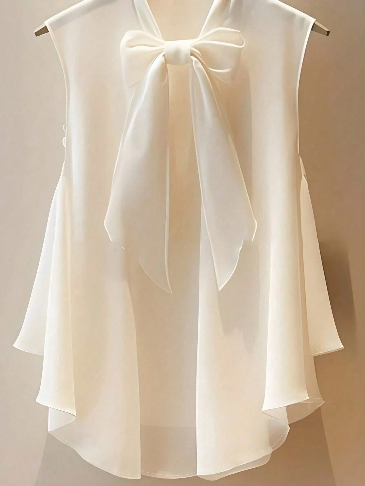 Women's Summer New Fashion Elegant Casual Sleeveless Top With Bow Collar, Short Front And Long Back, Aesthetic
