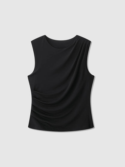 Women's Summer Plain V-Neck Casual Drape Tank Top Black