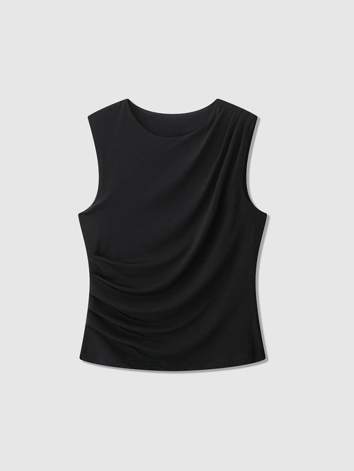 Women's Summer Plain V-Neck Casual Drape Tank Top Black