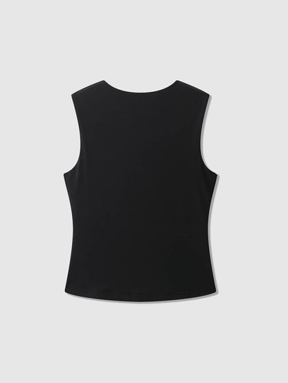 Women's Summer Plain V-Neck Casual Drape Tank Top Black