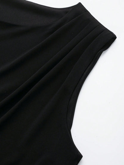 Women's Summer Plain V-Neck Casual Drape Tank Top Black