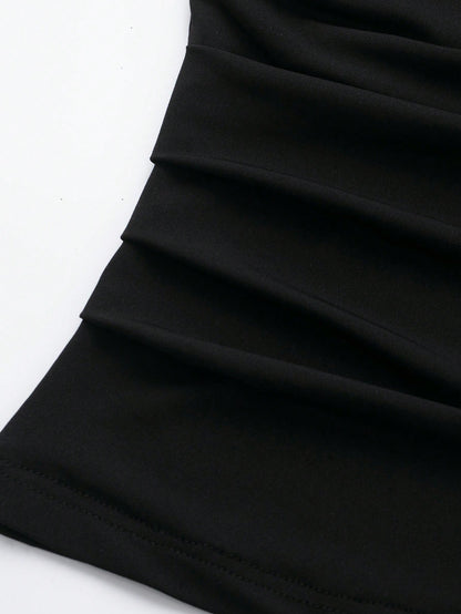 Women's Summer Plain V-Neck Casual Drape Tank Top Black