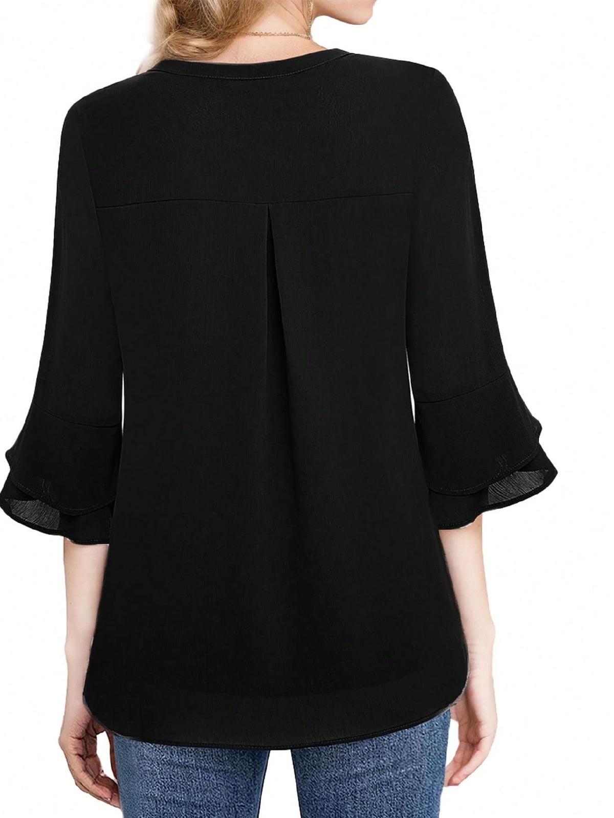 Women's V-Neck Flared Double-Layered Ruffle Sleeve Shirt