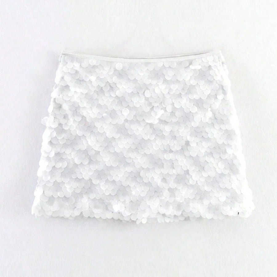 Women's Y2K Elegant Chic Shiny Mini Skirt, High Waist, Spring/Summer Party Club & Back To School White