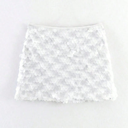 Women's Y2K Elegant Chic Shiny Mini Skirt, High Waist, Spring/Summer Party Club & Back To School White