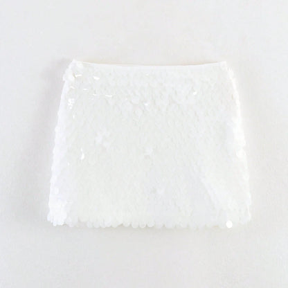 Women's Y2K Elegant Chic Shiny Mini Skirt, High Waist, Spring/Summer Party Club & Back To School White