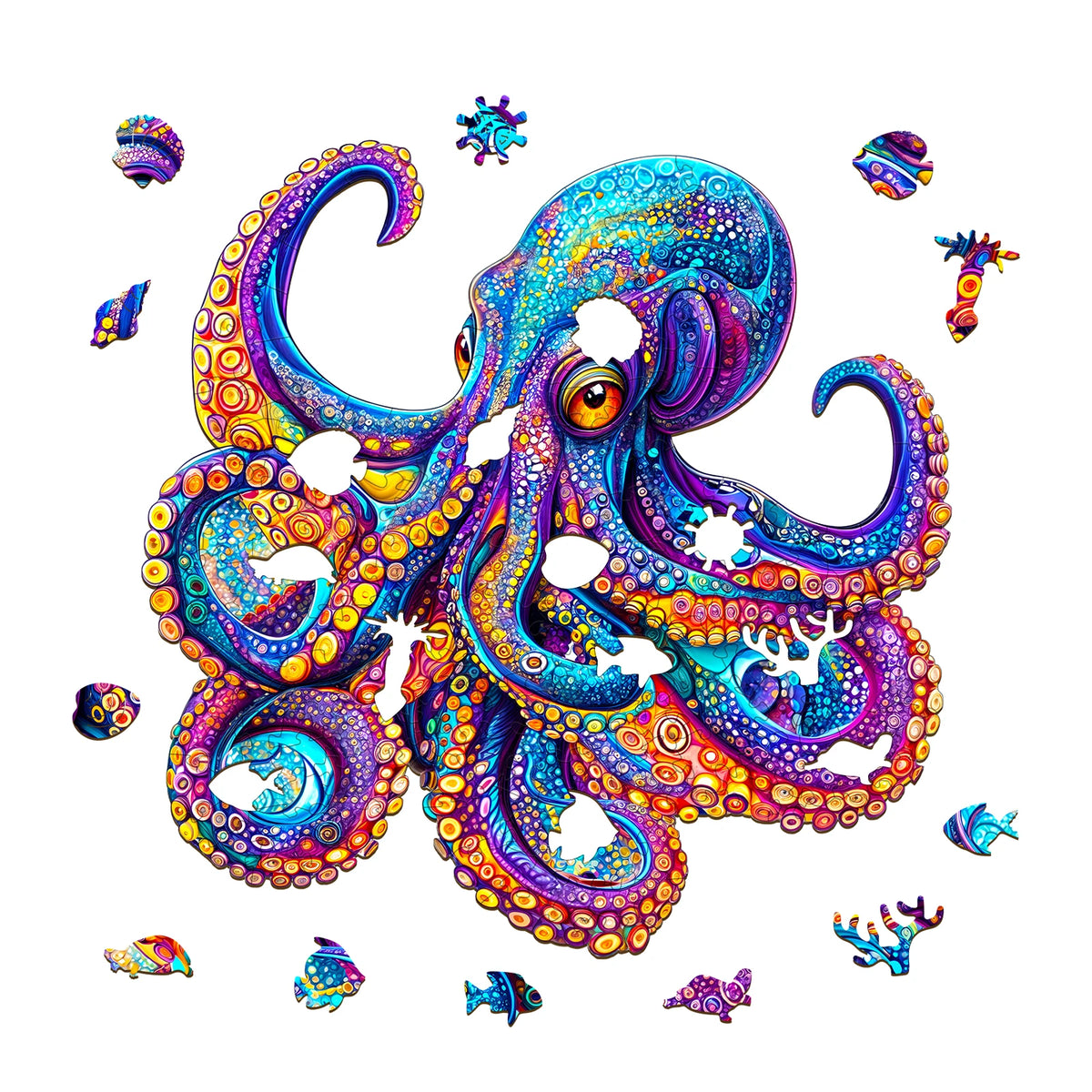 WOODBESTS 1PC Colorful Octopus Wooden Irregular Puzzle, Animal-Shaped 2D Jigsaw Toy For Kids And Adults. Educational Game, Great Gift For Party, Holiday, Christmas And Birthday. Unique Magical Desktop