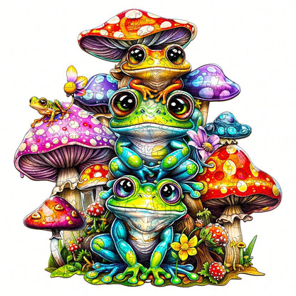 WOODBESTS 1PC Frog Family Wooden Irregular Puzzle, Animal-Shaped 2D Jigsaw Toy For Kids And Adults. Educational Game, Great Gift For Party, Holiday, Christmas And Birthday. Unique Magical Desktop Deco