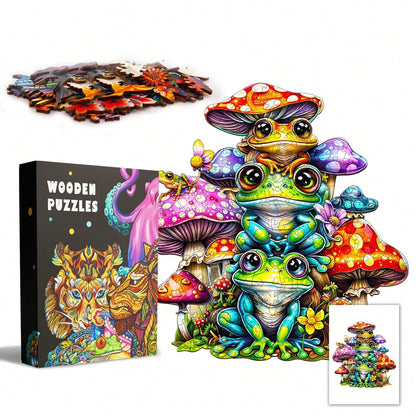 WOODBESTS 1PC Frog Family Wooden Irregular Puzzle, Animal-Shaped 2D Jigsaw Toy For Kids And Adults. Educational Game, Great Gift For Party, Holiday, Christmas And Birthday. Unique Magical Desktop Deco