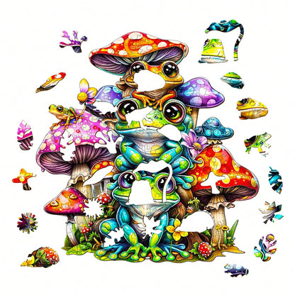WOODBESTS 1PC Frog Family Wooden Irregular Puzzle, Animal-Shaped 2D Jigsaw Toy For Kids And Adults. Educational Game, Great Gift For Party, Holiday, Christmas And Birthday. Unique Magical Desktop Deco