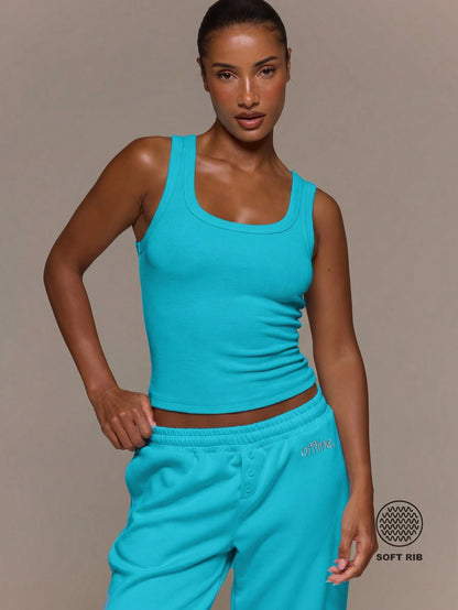 x Luisa Sonza MUSERA ESSENTIALS Ribbed Scoop Neck Fitted Tank Vest Top Cute Everyday Basics Sexy Daily Spring Summer Essential