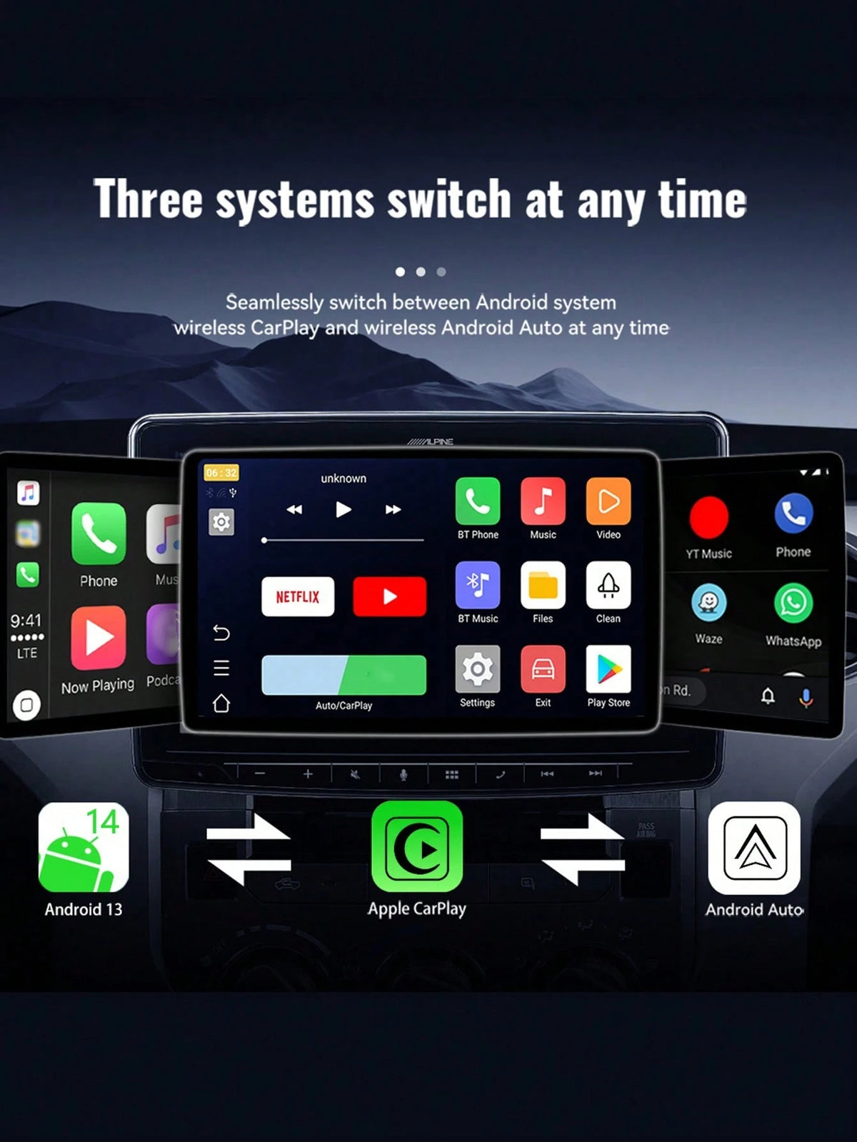 XUDA New Android 14 Wireless CarPlay And Android Auto 3-In-1 Smart Box Quad-Core 2GB RAM+16GB ROM/4GB RAM+32GB ROM Plug And Play Built-In App Support 98% Of Original Wired CarPlay Or Wired Android Aut