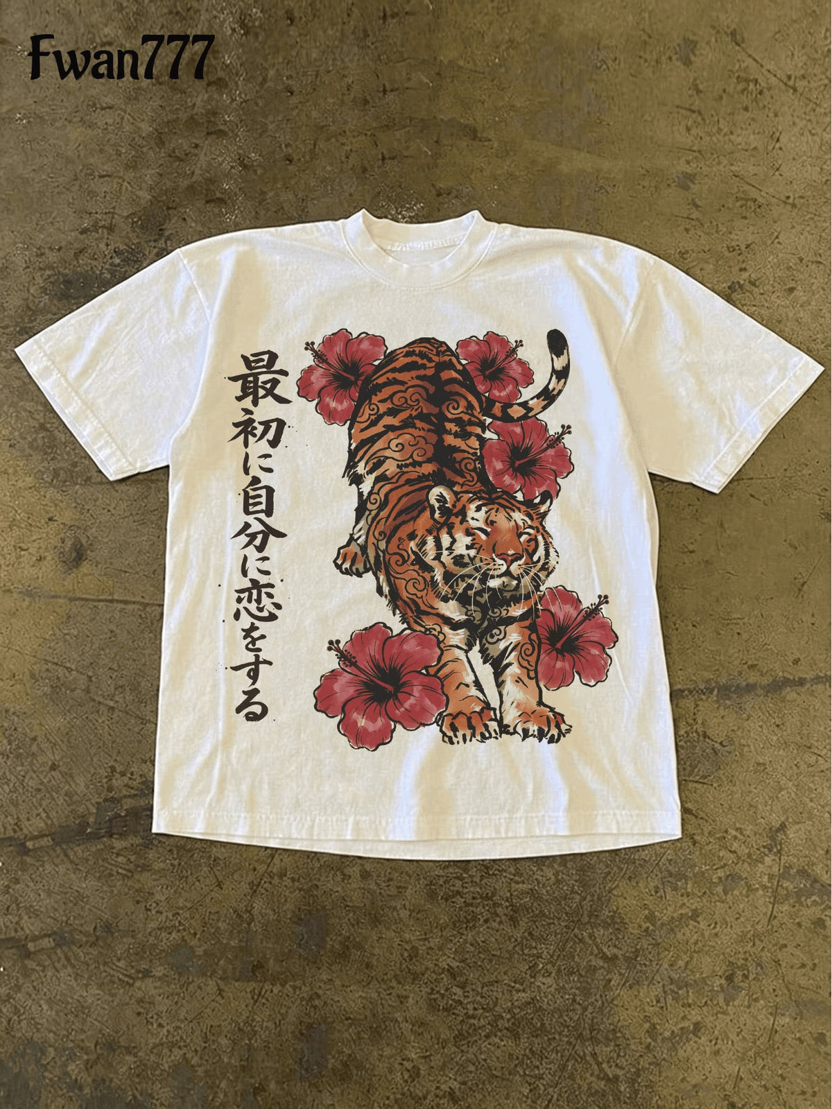 Y2K Retro Japanese Floral And Tiger Print T-Shirt, Suitable For Both Women And Men's Loose And Comfortable Casual Tops, Suitable For Daily Wear S-5XL