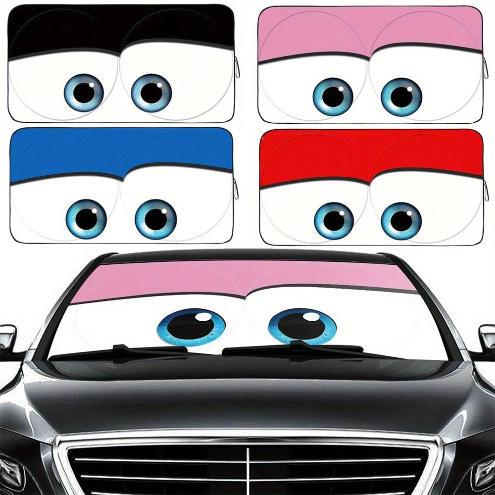 YAIUZGOO Cartoon Eye Car Windshield Sun Shade, Fun Front Window Sun Shade, Cute Eye Design, Reflective Heat Insulation UV Protection Cover, Foldable Car Sun Shade, Protect Dashboard Interior, Universa